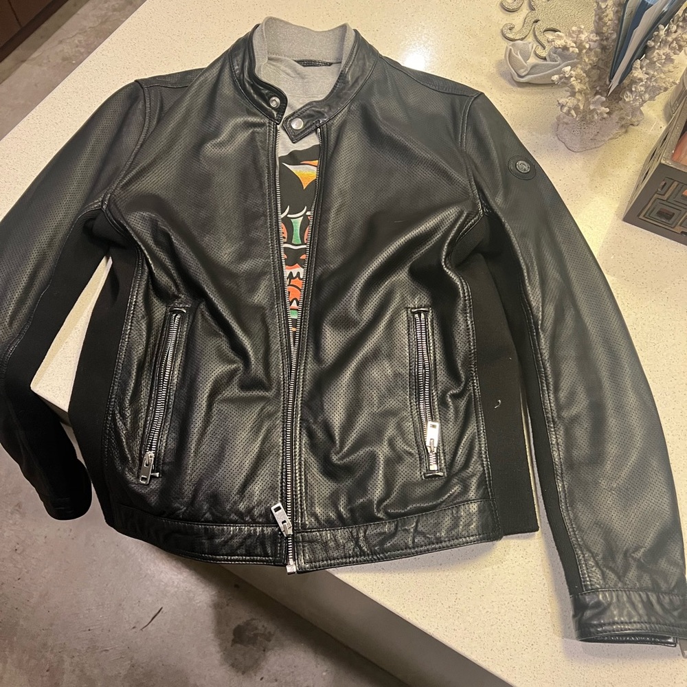 Diesel Black Leather Moto Jacket Men’s L